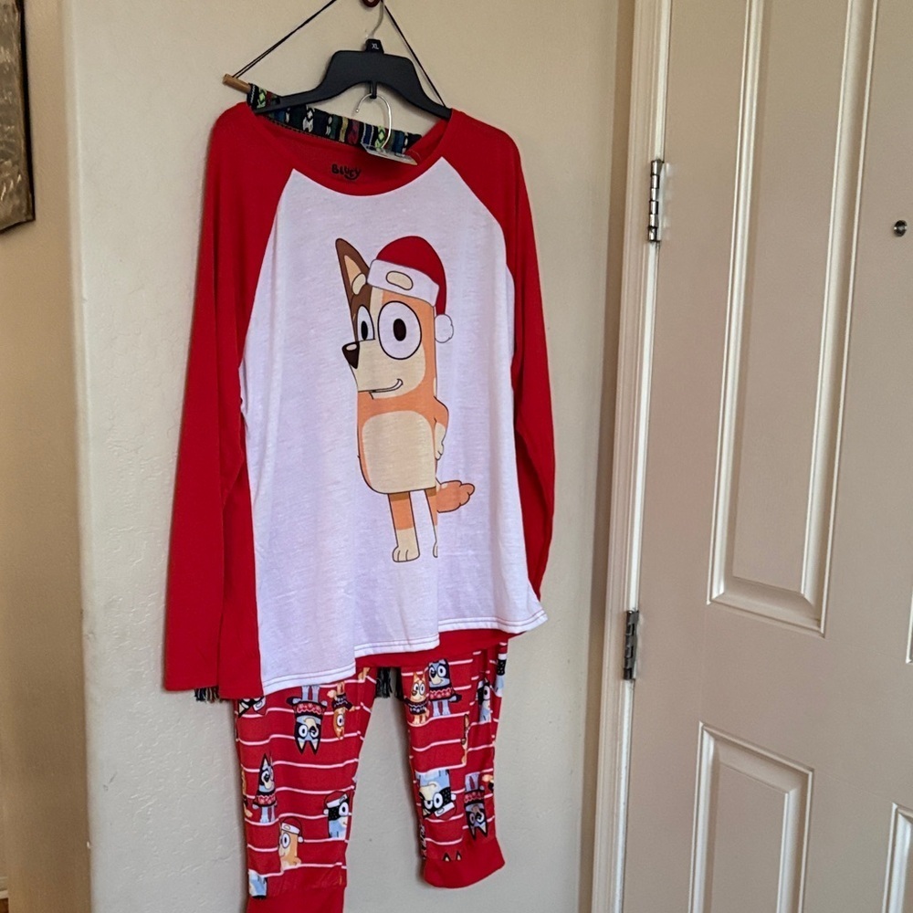 Red and White Women's Pajama Set with Cartoon Print - Picture 1 of 2